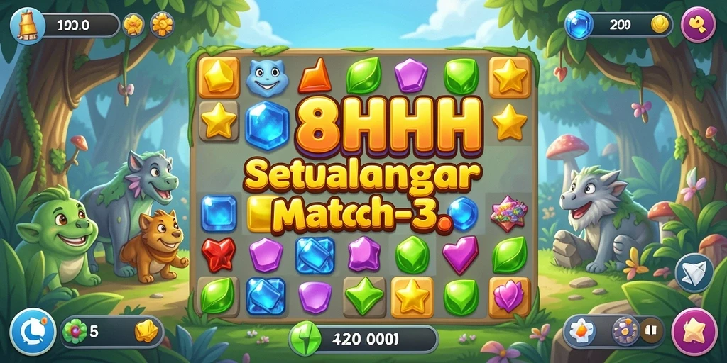 Screenshot gameplay 8HHH menampilkan momen seru mencocokkan tiga objek.