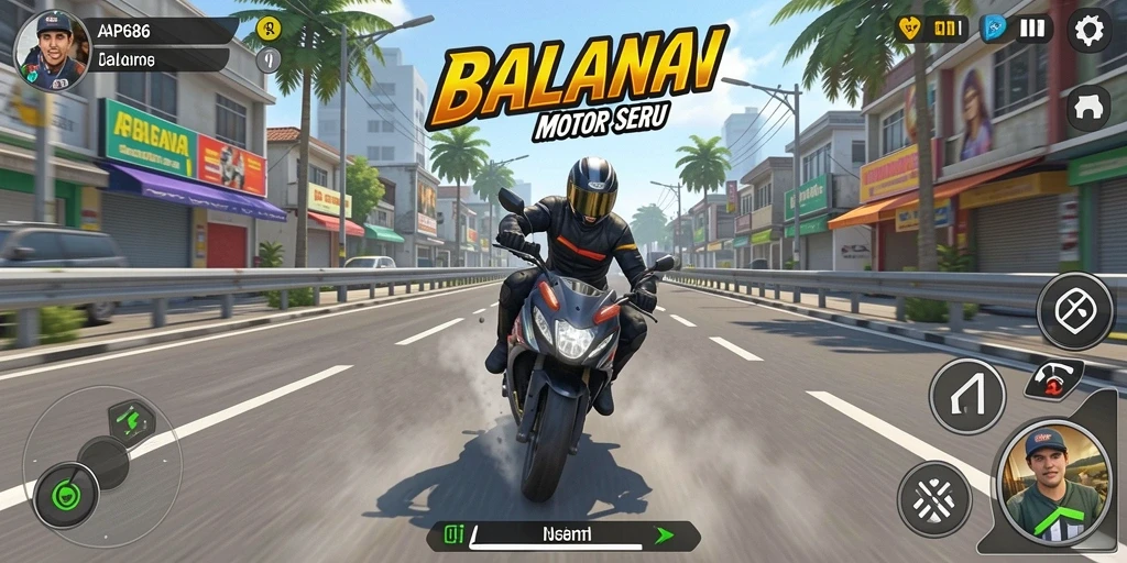 Gameplay AP686 yang menegangkan dan seru saat balapan motor.