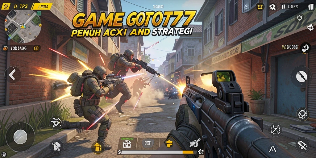 Screenshot utama GOTO77 menampilkan aksi pertempuran TPS yang mendebarkan.