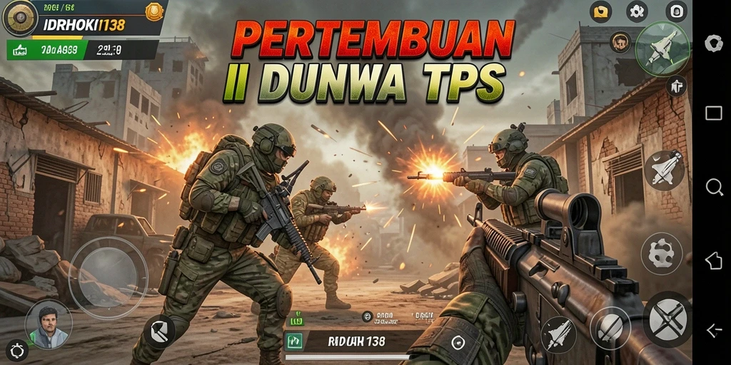 Tampilan gameplay seru di IDRHOKI138 yang menampilkan aksi pertempuran TPS.
