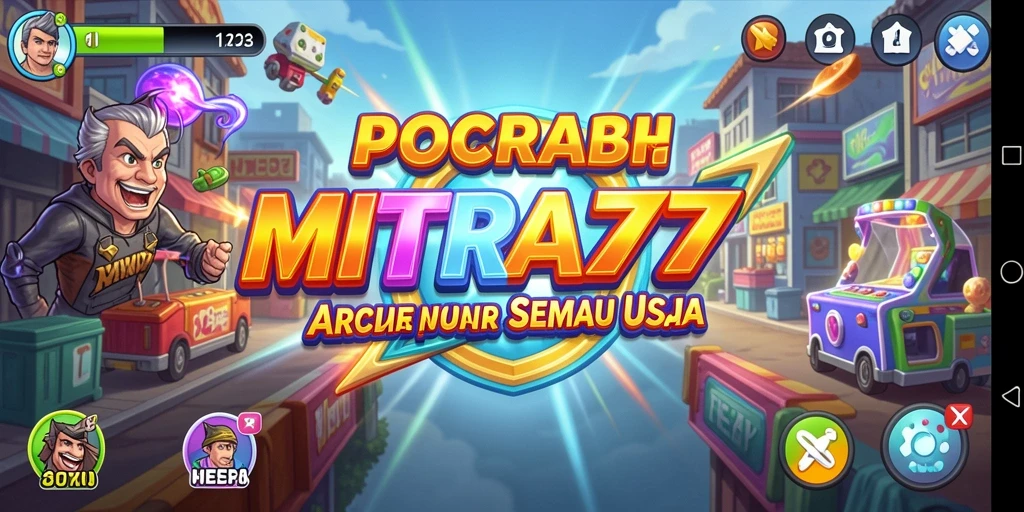 Screenshot utama MITRA77 menampilkan gameplay Arcade yang seru dan menantang.