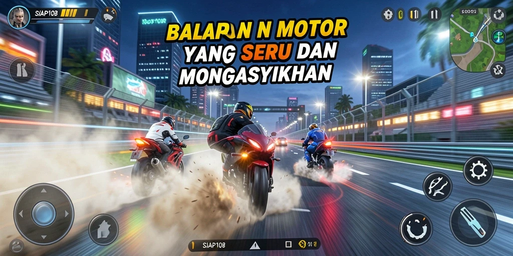 Tampilan gameplay balapan motor yang mendebarkan di SIAP108.