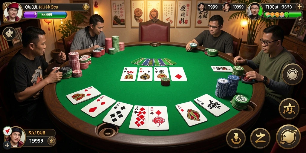 Screenshot gameplay T9999 yang menunjukkan keseruan permainan QiuQiu.